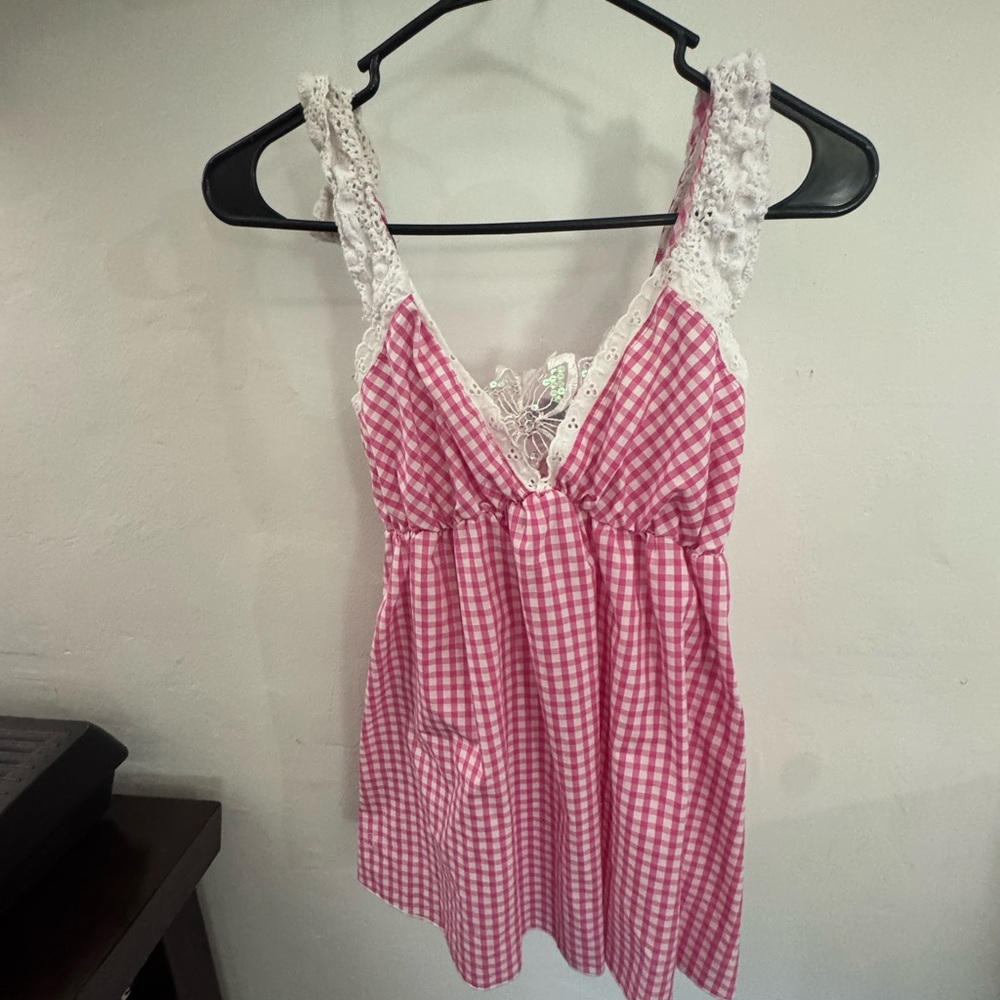 Wet Seal Pink Checkered Dress with Lace